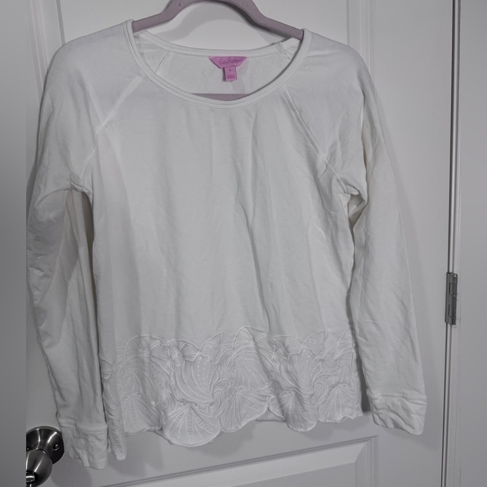 Lilly Pulitzer White Under the Sea Eyelet Top Sandy Embroidery Popover Sz. Sm.